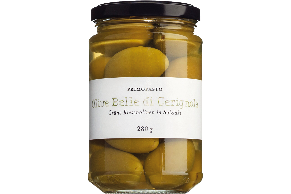 Olive Belle di Cerignola, Grüne Oliven mit Stein i